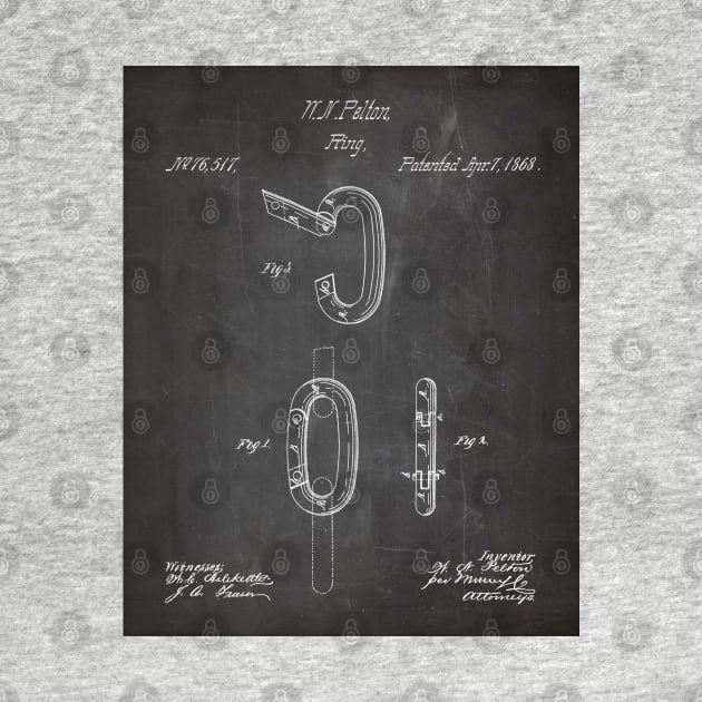 Carabiner Ring Patent - Rock Climber Mountain Climbing Art - Black Chalkboard by patentpress